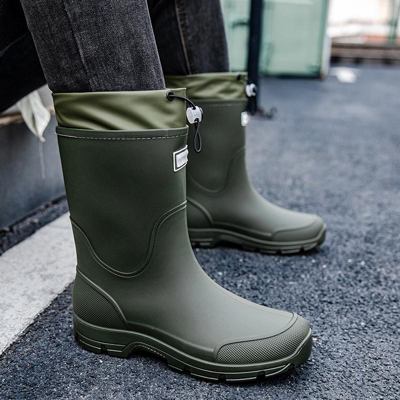 Men's Mid-calf Rain Boots. Style. Fashionable Mid-calf Outdoor Slip-resistant Water Shoes. Lightweight and Waterproof