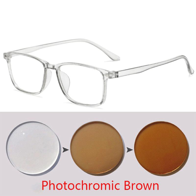 Women Men Photochromic Glasses Chameleon Change Color Rectangle Goggles 0 -0.5 -1.0 -1.5 -2.0 To -6.0