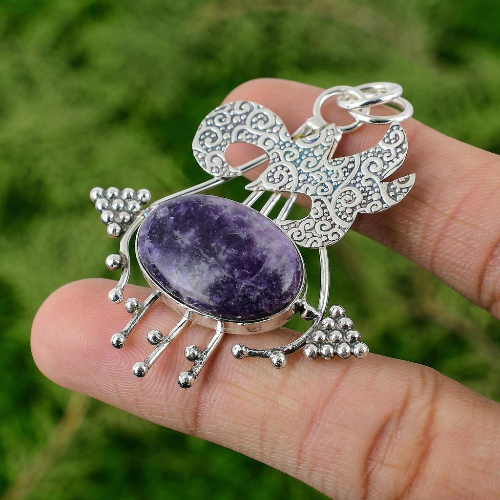 Daughters Day Deal Oval Lepidolite Gemstone 925 Sterling Silver Pendant Jewelry