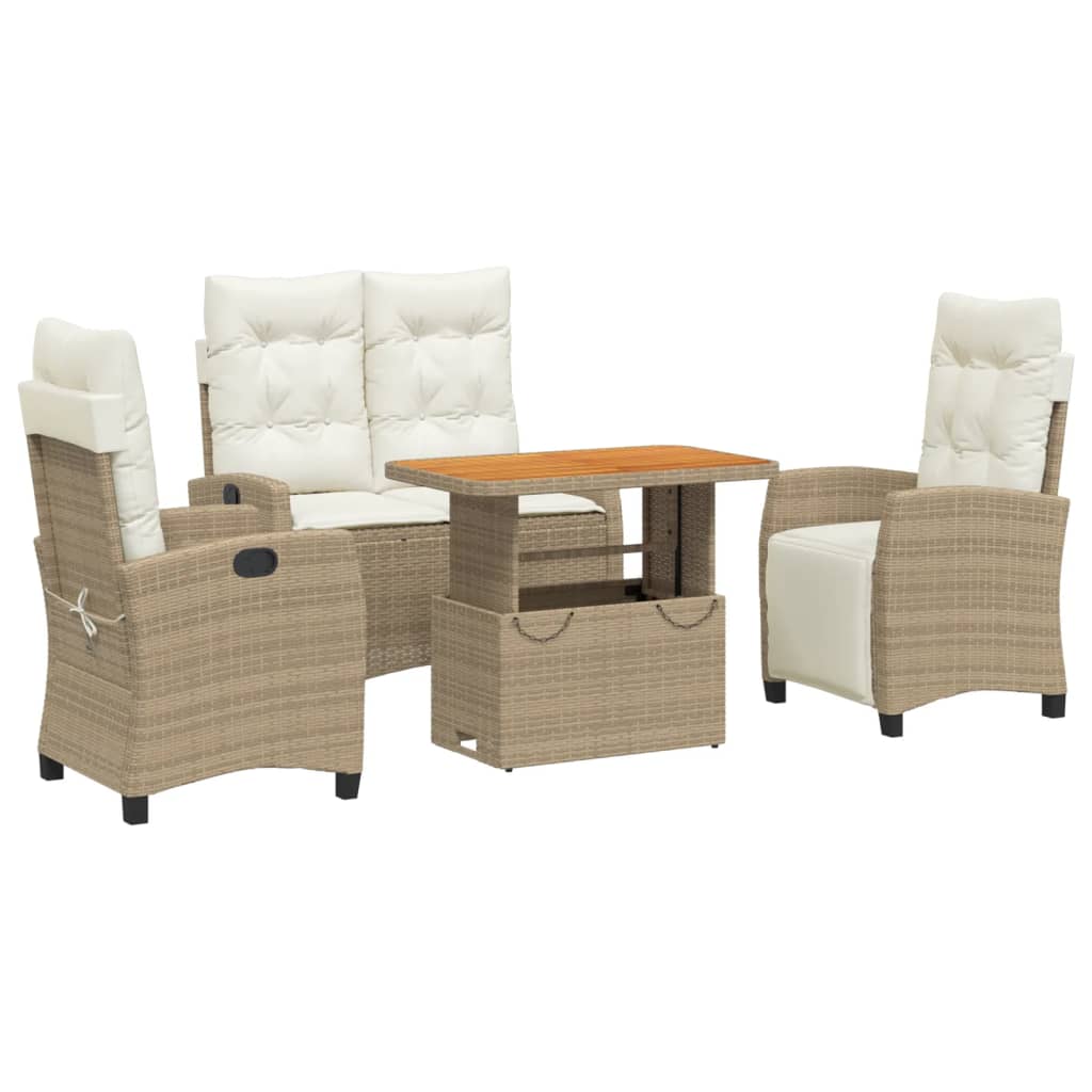 Vidaxl 4-Cz. Gartenmöbel-Set mit Kissen, Beige, Polyrattan