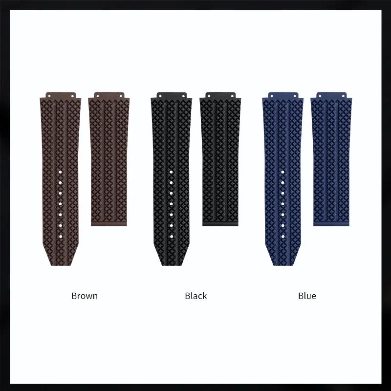 25x19mm Soft Nature Rubber Watchband Convex End For Hublot Strap For Big Bang Series Men Strap Stainless Fold Buckle Screwdriver