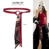 Red Silk Scarf Belt: Women's Retro Accessory for Jeans or Skirt with Double Belt Design.