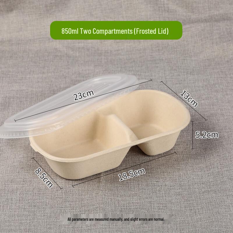 Hanyou 850ml 2-Compartment Biodegradable Food Containers with Lids (100 Sets)