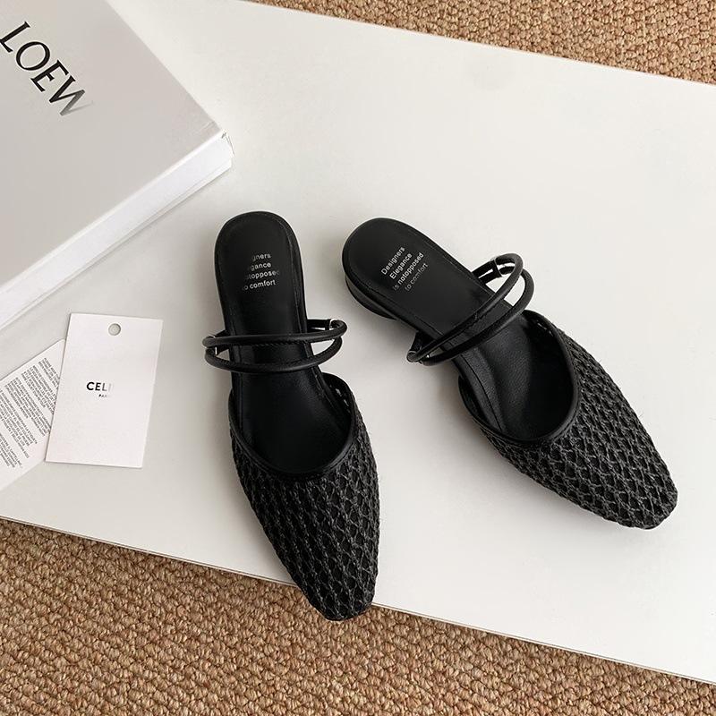 

Elegant word with bag head cool slippers outside wear summer new one-pedal soft sole hollow temperament breathable women s sandals 40 чёрный