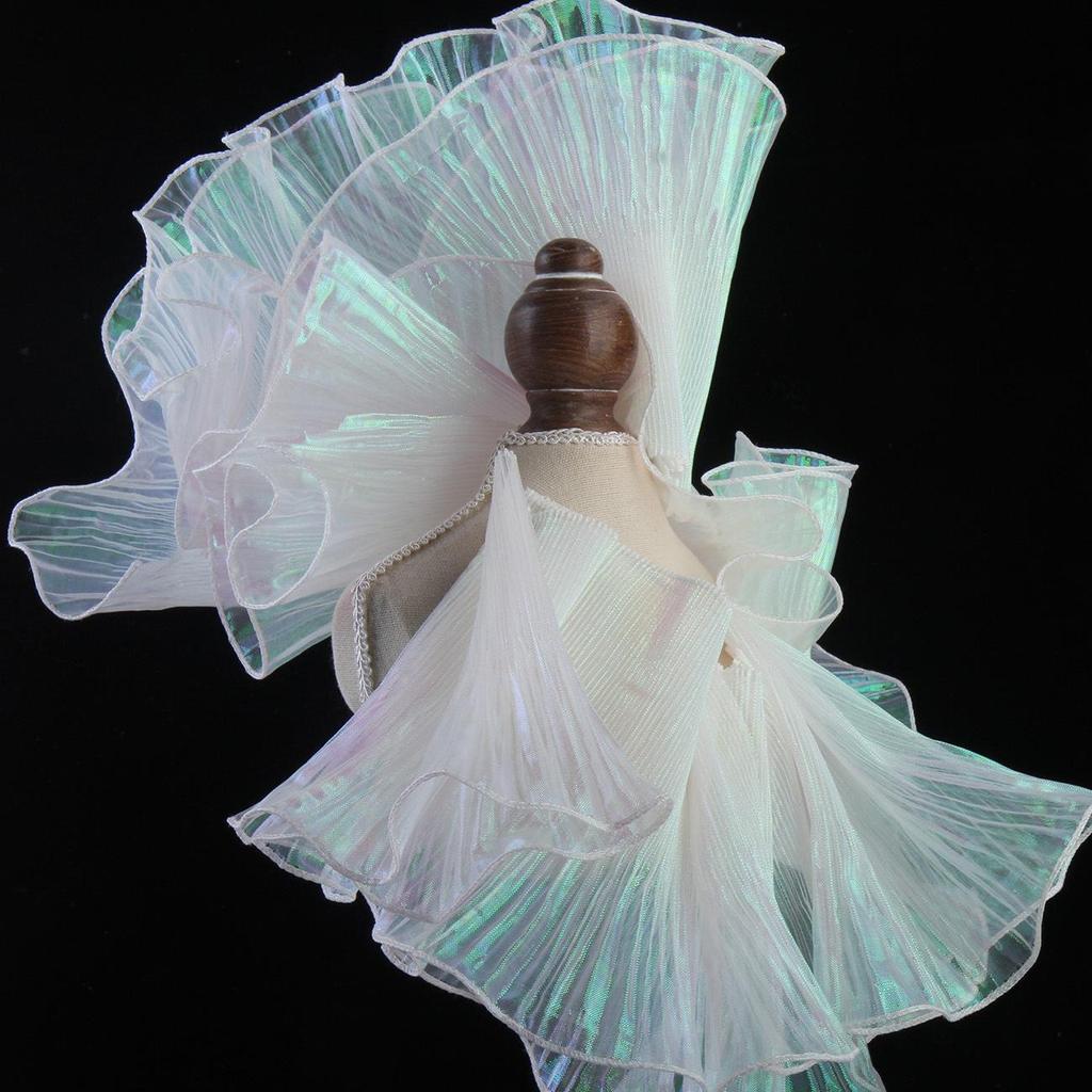 1 Metro 14cm di larghezza organza iridescente gradiente pieghettata pizzo elastico tridimensionale abbigliamento sirena gonna accessori pizzo foglia di loto