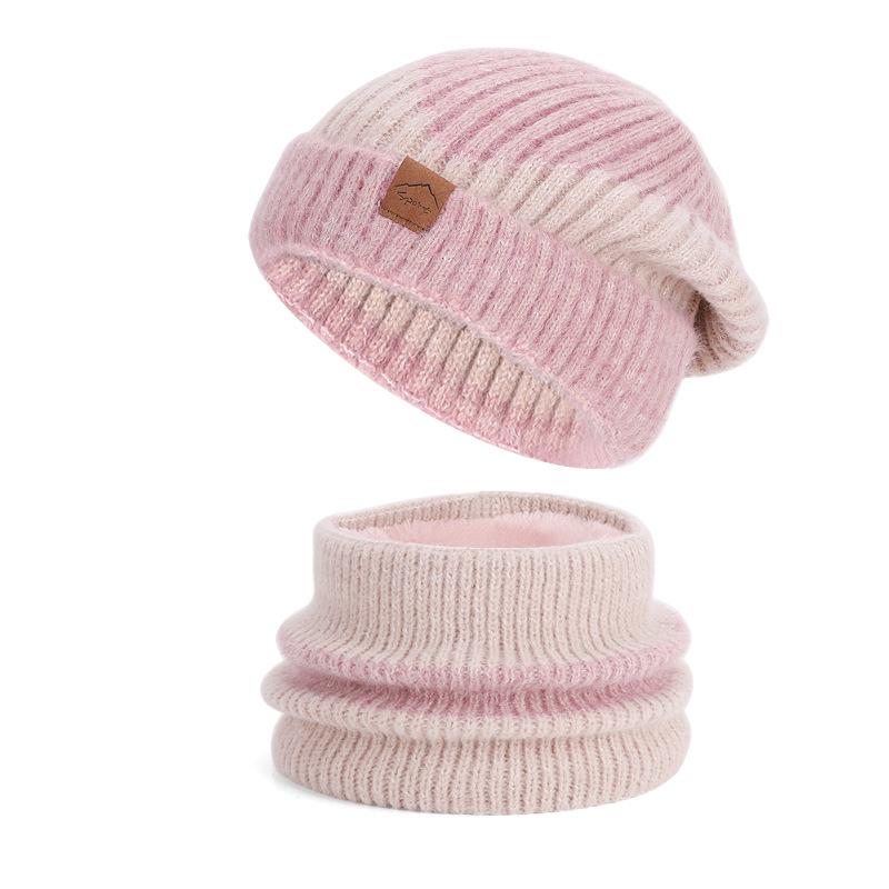 North American Women's Winter Two-Piece Set: Two-Color Knit Hat & Velvet Scarf, Warm Ear Protection