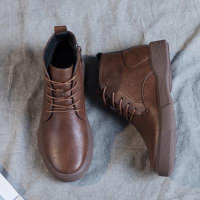Botines para Mujer 2024 Nuevos Botas Grandes de Otoño de Suela Plana Zapatos Retro Zapatos Casuales Versátiles para Mujer Más Felpa Zapatos de Señora