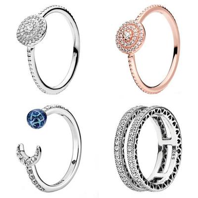 Original Rose Double Hearts Elegant Sparkle With Crystal 925 Sterling Silver Ring For Women Europe Birthday Gift Jewelry
