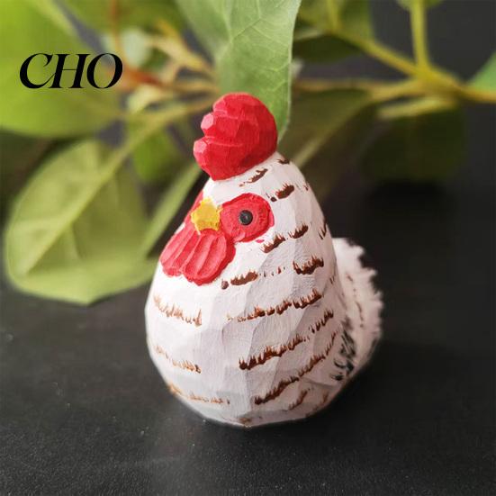 Forest Theme Decor Piece Hand-Carved Wooden Rooster Figurine Farmhouse Chicken Sculptures Rustic Animal Statue Pastoral Home for Shelf Desk