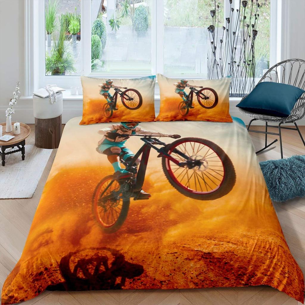 Bicycle Duvet Cover King/Queen Size A Bike Sketch Artwork Quilt Cover Soft Polyester Bedding Set 1/2 Pillowcases Yellow Purple