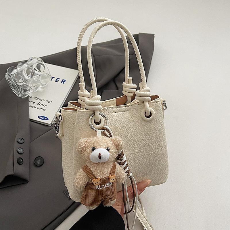 New Fashionable and Simple High-end Texture Lychee Pattern Portable Bucket Bag, Foreign Style Versatile Commuter Messenger Women's Bag