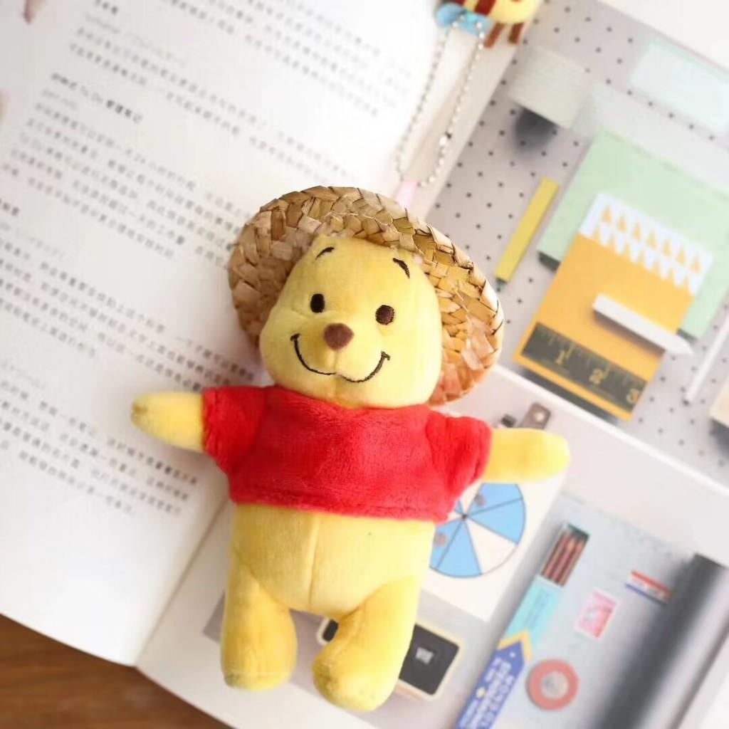 Hat Pooh Straw Bear Holding Pineapple Pendant Cute Plush Key Chain Bags Decor