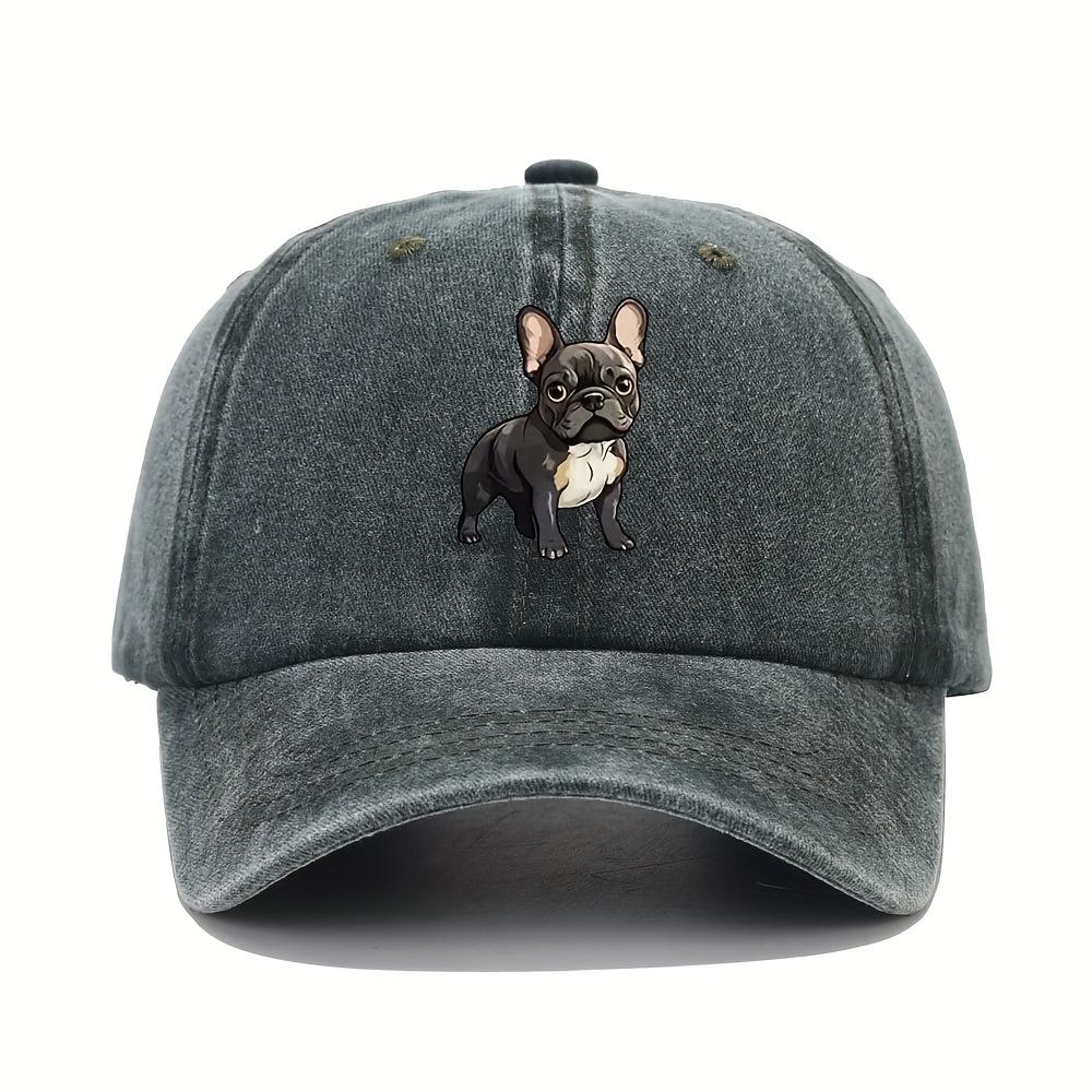 Retro Washed Baseball Cap with French Bulldog Pattern, Suitable for Both Men and Women, Dad Hat