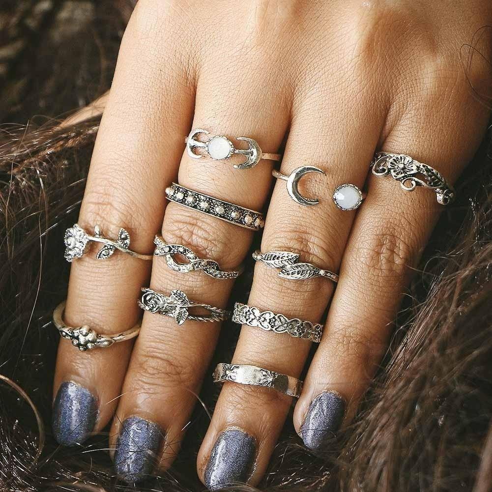 11Pcs/set Vintage Style Women Boho Arrow Moon Midi Finger Knuckle Rings Jewelry 11Pcs/set Vintage Style Women Boho Arrow Moon Midi Finger Knuckle Rings Jewelry
