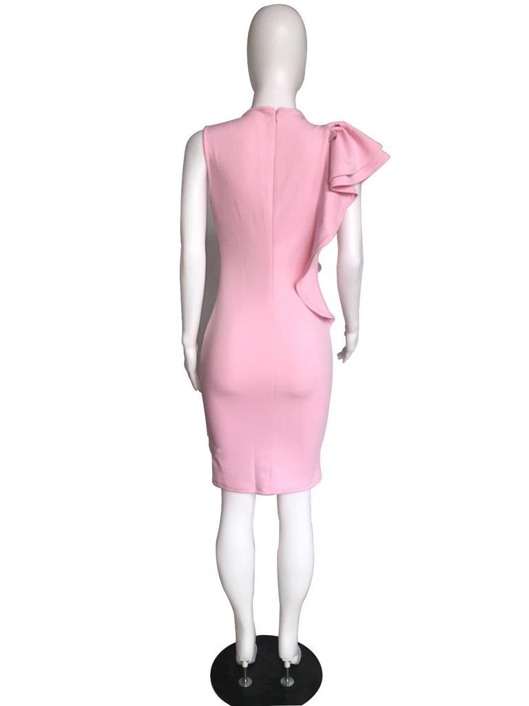 Ruffle Hem Bodycon Pencil Dress, European and American Mid-Length Style, Women's. Belt Not Included.