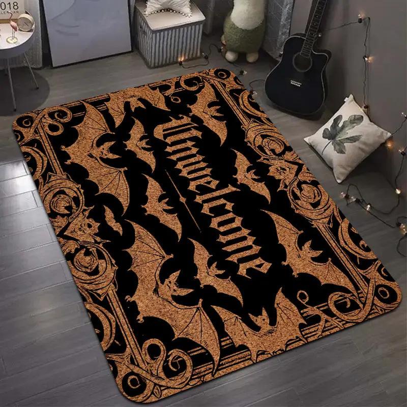 Halloween Bat Spider Web Unwelcome Gothic Mat Vintage Horror Decorative Non-Slip Carpet Rug Haunted House Floor Mat Door Mat