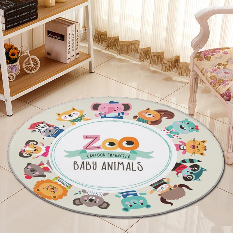 3D Jungle Animals Living Room Area Rug Kids Room Decor Round Carpet Cartoon Children Baby Play Rug Anti-slip Chair Mat Bath Mat
