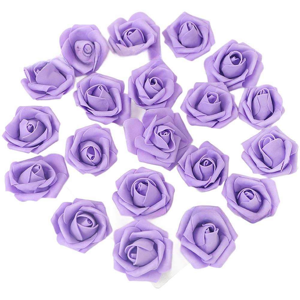 

20 Pcs 7cm Foam Rose Head Artificial Flowers For Wedding Party Home Decor DIY Crafts Simulated Rose Accessories фиолетовый