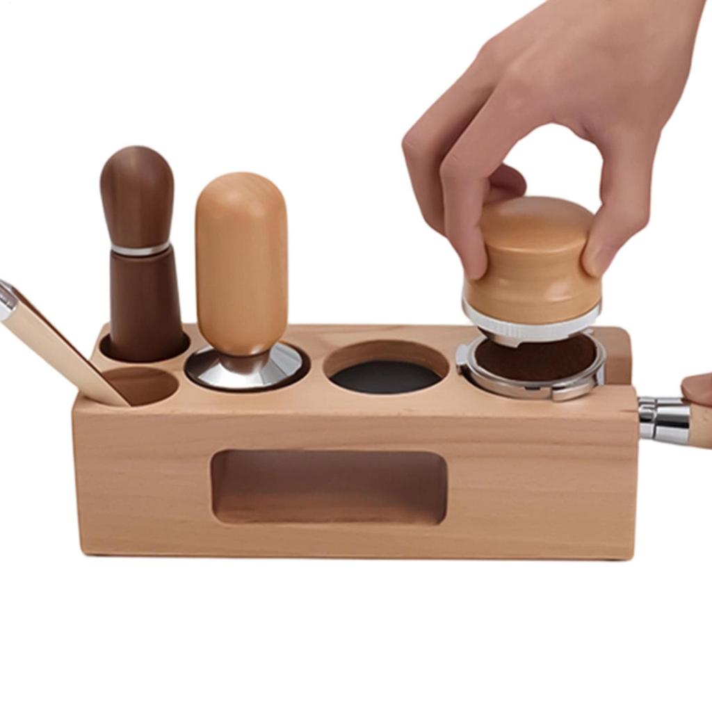 Coffee Tamping Station Espresso Press Hammer Storage Non-Slip Wood Espresso Organizer Stand Coffee Portafilter Tamping Holder