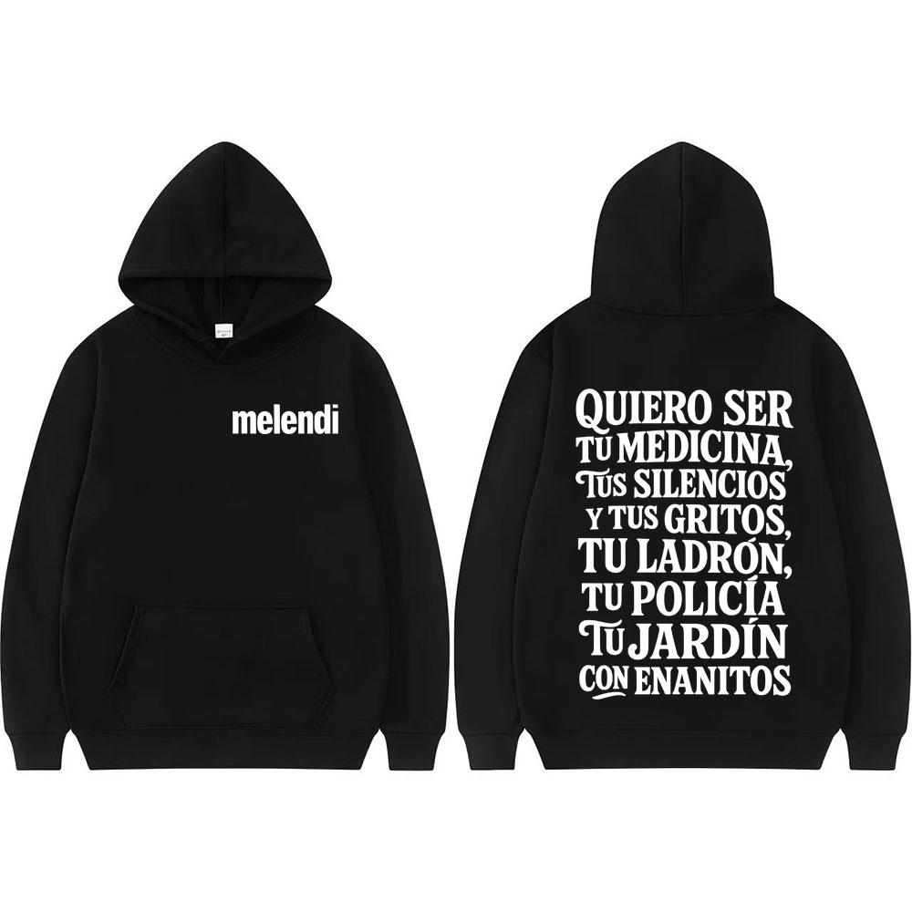 Rapper Melendi Jardín Con Enanitos Letters Print Sweatshirts Men Women Oversized Retro Hip Hop Hoodie Tops Long Sleeve Pullovers