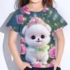 Summer Round Neck 3D Cute Cat Printed Top Fashionable Casual Short Sleeved Children's Girl T-shirts
