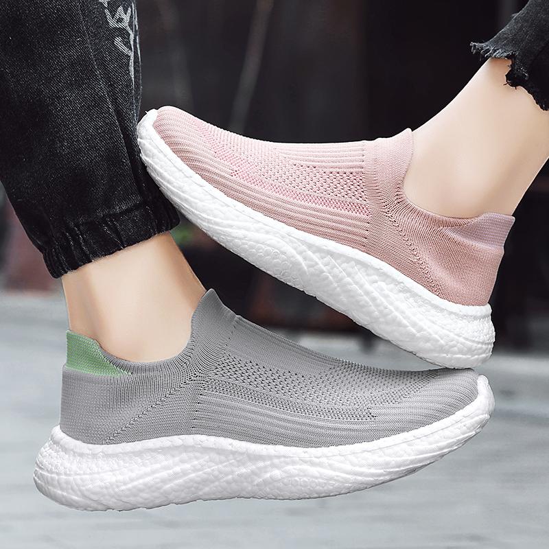 Women's Black Pink Blue Grey Sport Shoes Men Casual Slip on Socks Shoes Couple Jogging Sneakers for Students Plus Size