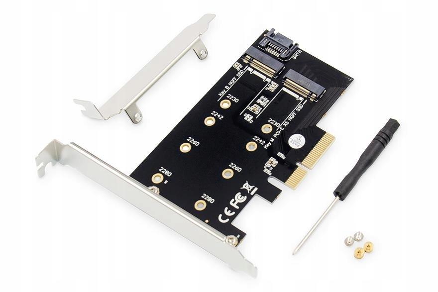 Karta Rozszerzeń (Kontroler) DIGITUS M.2 NGFF/NVMe SSD PCIe 3.0 SATA  80, 60, 42, 30 Mm
