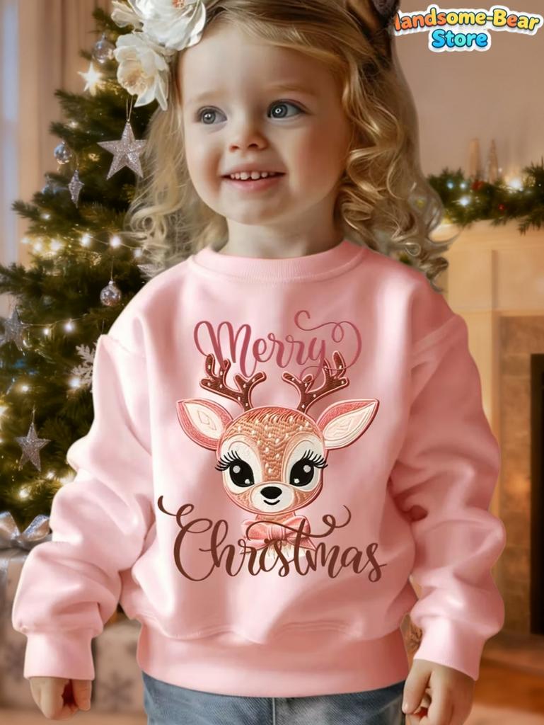 Girl Hoodies Christmas Theme 3D Print Round Neck Sweatshirt for Kids Holiday Casual Top Party Christmas Gift Children's Clothing