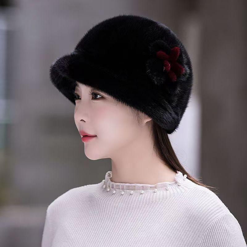 Women's Hat Faux Mink Hat - Winter Warm Earflap Beanie for Middle-aged and Elderly Women - New Faux Fur Mink Top Hat for Ladies