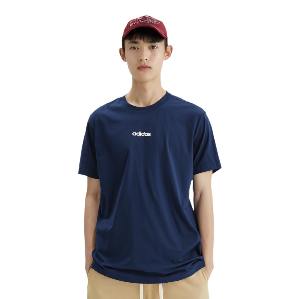Adidas Letter Round Neck Casual Pullover Short Sleeve T-Shirt Men Tops Navy-Blue JC7906