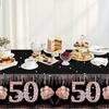 Eiurteao 3Pcs 50th Birthday Tablecloth Decorations for Women, Rose Gold Happy 50 Birthday Theme Table Cover Party Supplies, Black Rose Gold Fifty