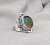 Fluorite Sterling Silver Ring: Green-Gold Crystal, Boho Healing Jewelry