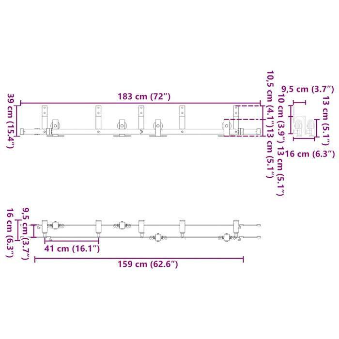 VidaXL Kit de quincaillerie de porte coulissante 183 cm Acier Noir, quincaillerie de porte coulissante, rail de porte de 3295729