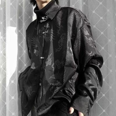 Men's Long Sleeve Dragon Print Tang Suit Shirt