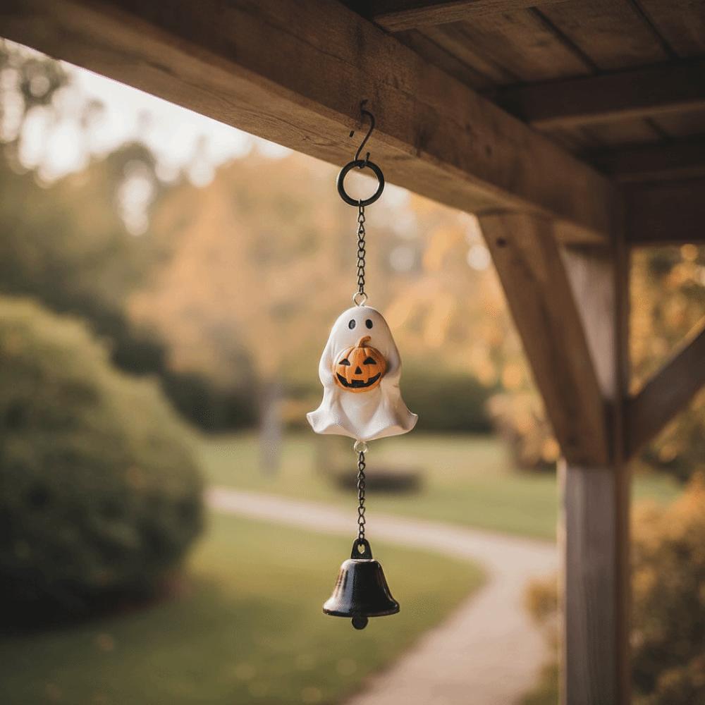 Hand Painted Spooky Hanging Bell Weather Resistant Resin Craft Ornament Homeowners