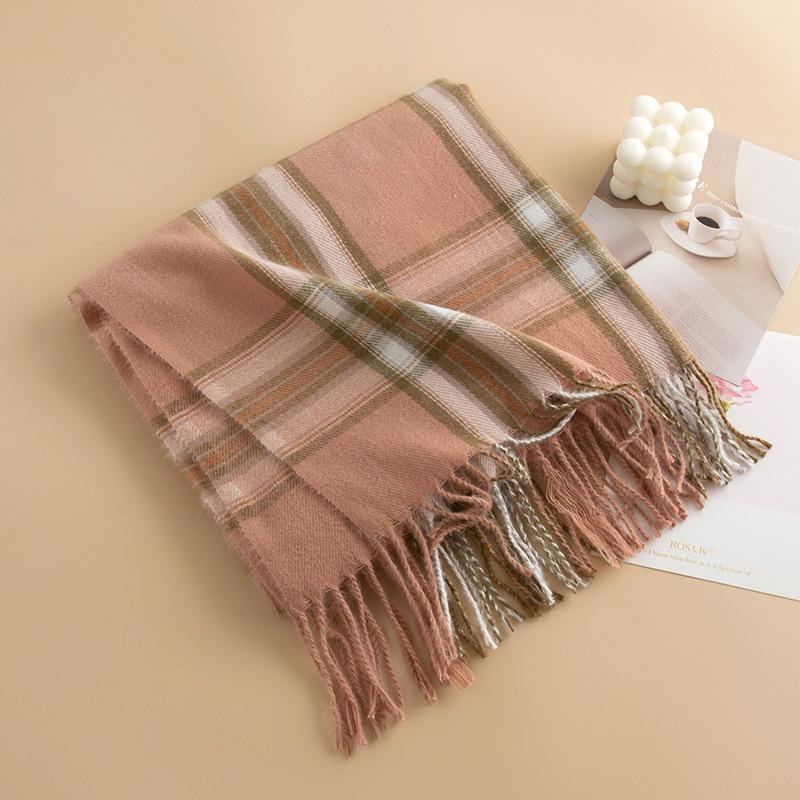 Vintage British Style Cashmere Fringed Scarf Women's Fashion Commuter Cold-proof and Warm Scarf Shawl