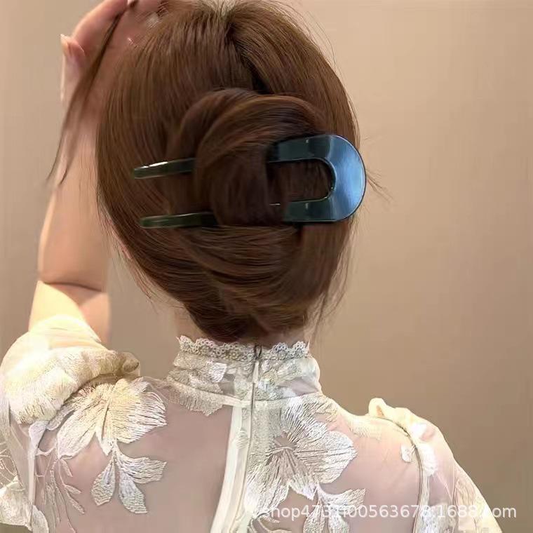 Korean-Style U-Shaped Acetate Hairpin for Buns - Modern, Simple Hairpin Comb Clip