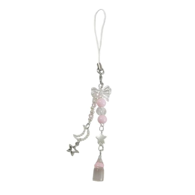 Stylish Fruit inspired Phone Pendant Keychain Beaded Bowknot Keyring Decorative Straps for Wallet Bag Keychain Case