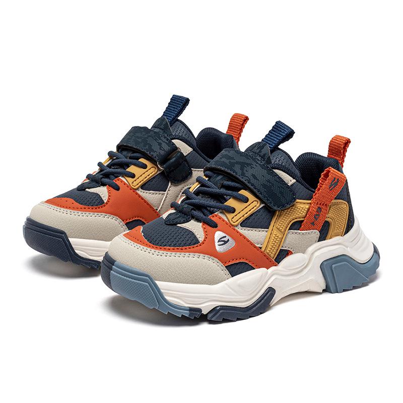 

Hapi Bear Boys Leather Low-Top Velcro Sneakers for Spring and Autumn Season 27 синій/помаранчевий