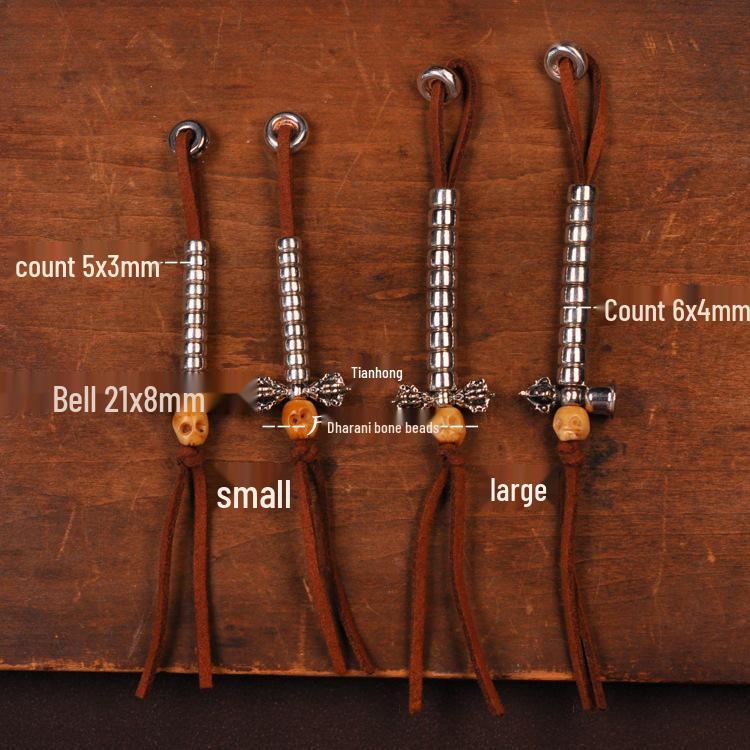 Tibetan Silver White Copper Vajra Bell Ritual Pendant with Star, Moon, and Bodhi Design.