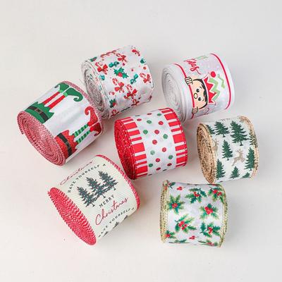 Cartoon Christmas Ribbons Deer Pattern Christmas Tree Gift Wrapping Ribbons Decorative 2M/Roll Gift Packing Ribbons