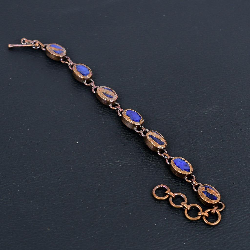 Blaues Saphirarmband, Handgefertigtes Edelsteinarmband, Kupfer elektrogeformter Antikschmuck, Für Verlobungsgeschenk