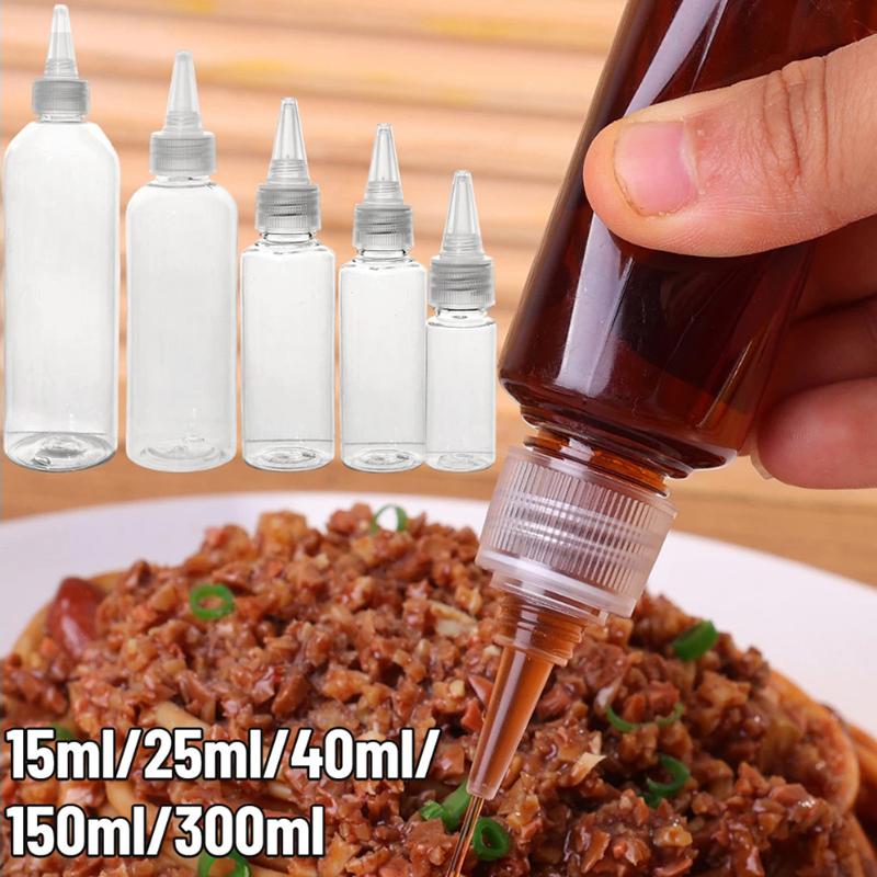 5Pcs Transparent Condiment Squeeze Bottles Jam Bottles Non-Drip Oil Liquid Dispenser Bbq Sauces Oil Container Cooking Gadget