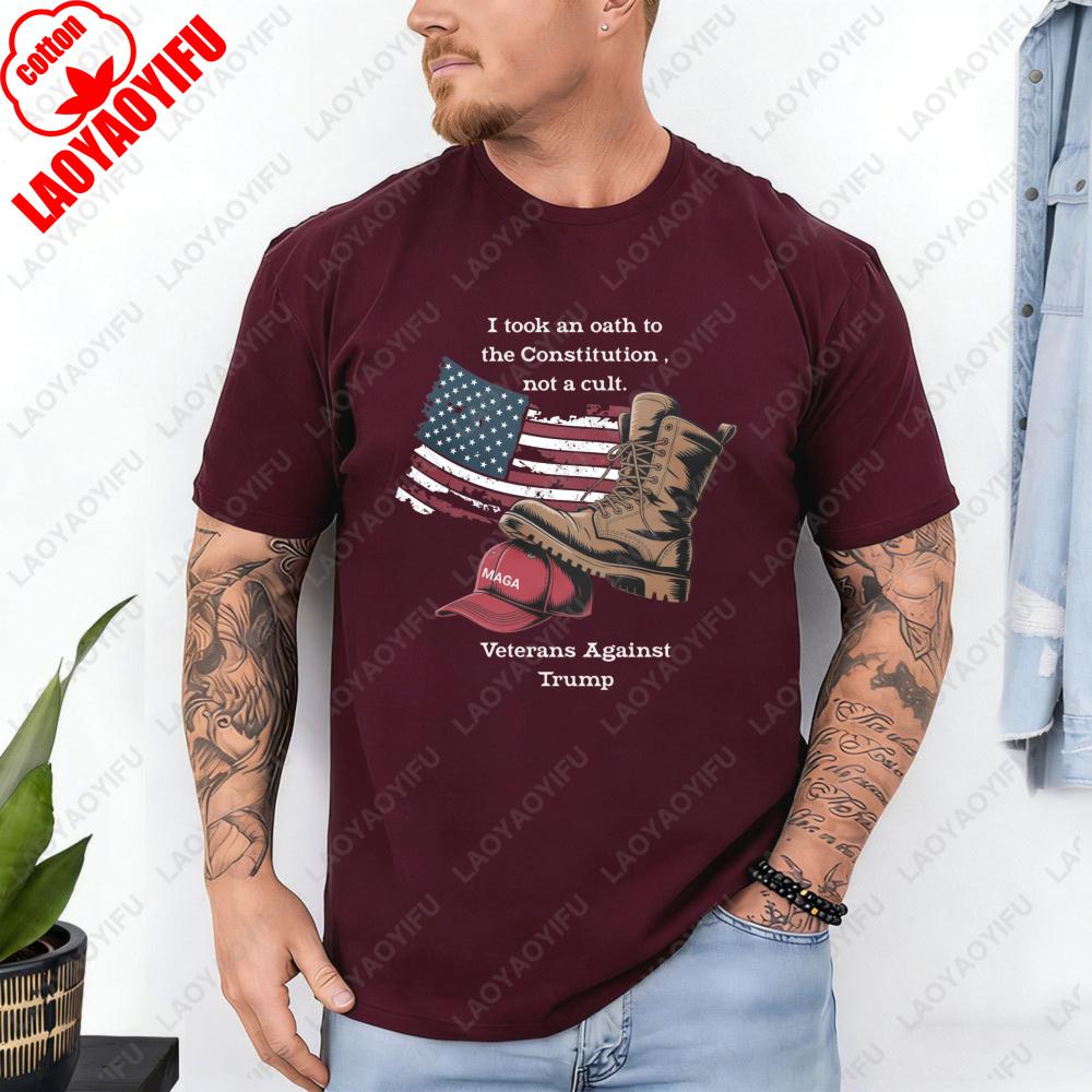 Veteran Oath To Constitution TShirt America Flag Combat Boots Patriotic Casual Cotton Tee Vintage Fashion Streetwear for Mens