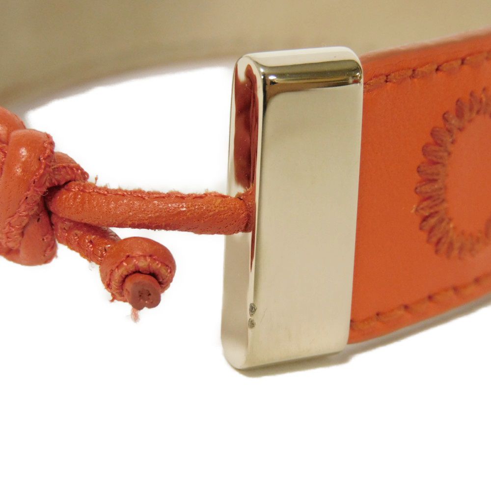 Used 9656 Brassle Woody CHC23UFB19CHO8 7986 Calfskin Stitch Embroidery Logo Poppy Orange Women's from Japan AUTHENTIC