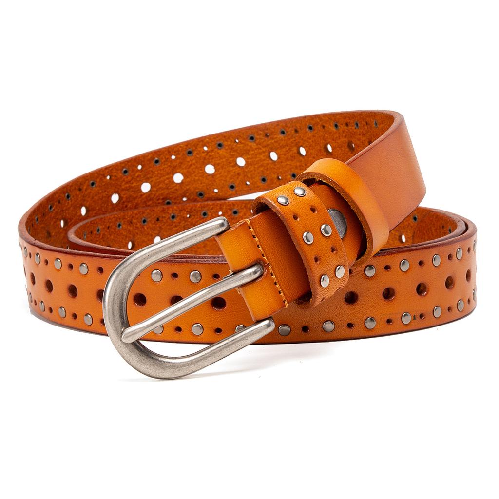 Belt Women'S First Layer Cowhide Rivets Punk Youth Denim Casual Leather Belt