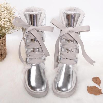Waterproof High Boots Lace Woman Winter Snow Boots Women's Shoes Thick Plush Genuine Leather Winter Women's Snow Boots