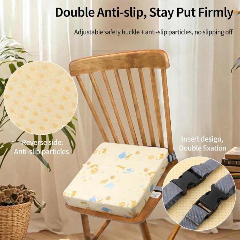 Booster Seat for Dining Table Printed Pattern Kids Booster Seat with Safety Buckles Anti-Slip Bottom Heightening Cushion