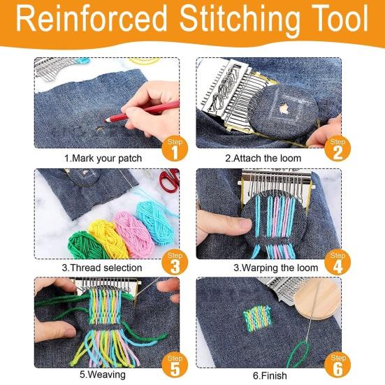 Small Darning Loom Weave Tool with 10/12/14/21/28 Needles DIY Mending Jeans Clothes Mini Darning Machine Weaving Loom Kit