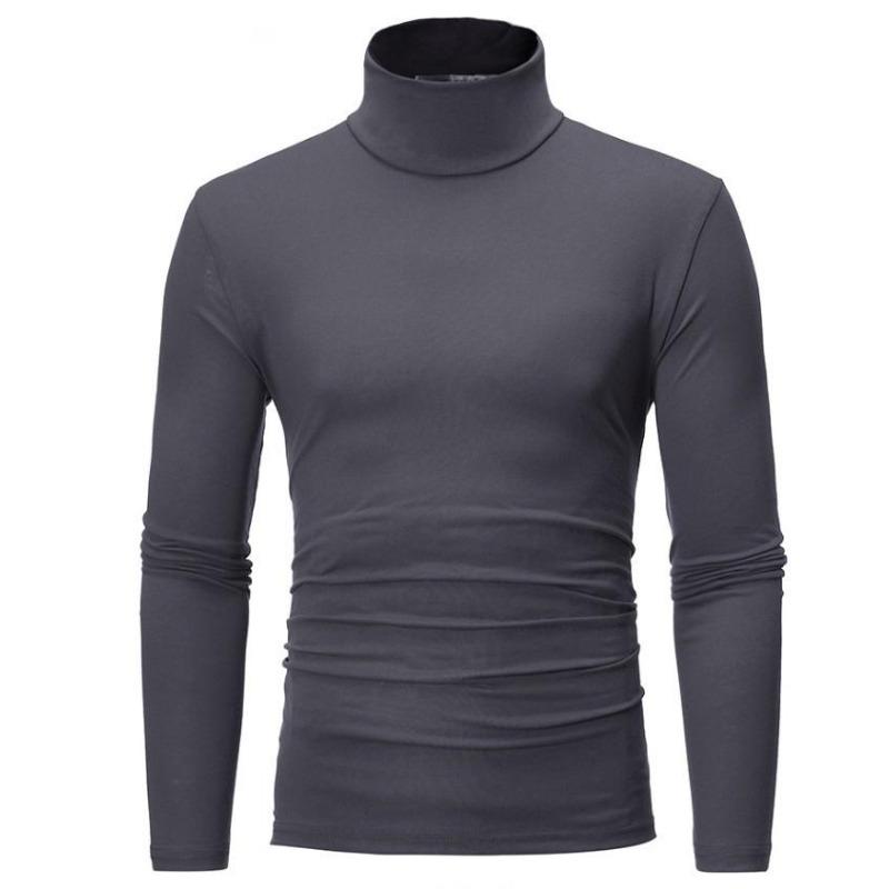 Men's Solid Color Long Sleeve T-Shirt Casual Basic High Neck Design Bottom Shirt Plus Size